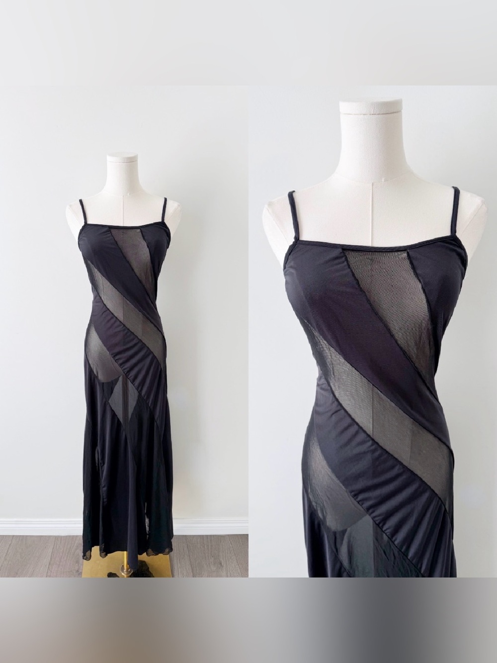 Fredrick’s of Hollywood sheer satin panel maxi slip dress
